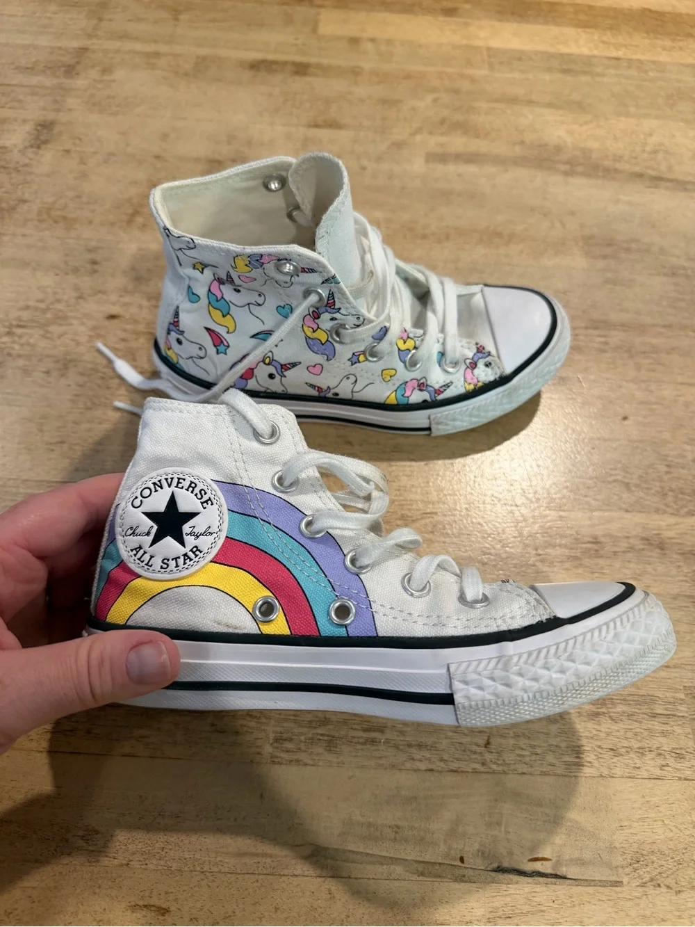 Converse Kids White High-Top Sneakers with Rainbow and Unicorns